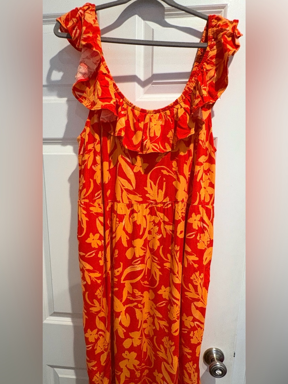 Ava & Viv Orange Floral Maxi Dress – Off-Shoulder/Ruffle with Pockets – Size 1X